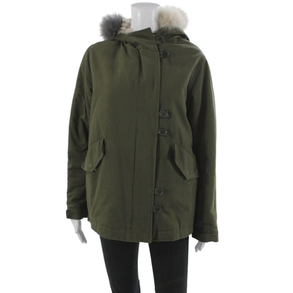 Maje Women Green Military Parka Cotton Button Closure Size 36